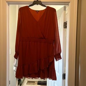 Xl sheer long sleeve front wrap dress